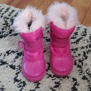 Girls' Waterproof Pink Faux-Fur Winter Snow Boots